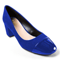 thumbnail image 1 of YDN Women Chic Cap Toe Slip On Pumps Bi-Material Low Chunky Block Heels Comfortable Business Date Shoes Size 4 Blue, 1 of 4
