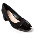 thumbnail image 1 of YDN Women Chic Cap Toe Slip On Pumps Bi-Material Low Chunky Block Heels Comfortable Business Date Shoes Size 8 Black, 1 of 4