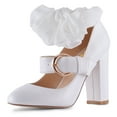 thumbnail image 1 of YDN Women Chic Closed Toe Bow Tie Mary Jane Pumps Buckle Strap Block High Heels Lovely Dress Ballroom Shoes Size 12 White, 1 of 4