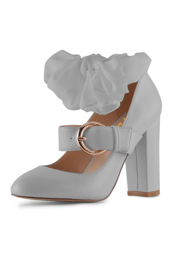 Women Chic Closed Toe Bow Tie Mary Jane Pumps Buckle Strap Block High Heels Lovely Dress Ballroom Shoes Size 4 Green