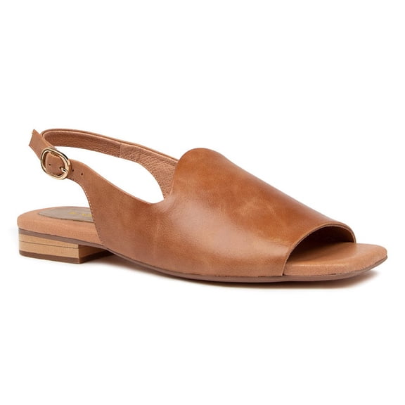 YDN Women Chic Open Square Toe Flats Sandals Slingback Strap Buckles Low Heels Dressy Dating Prom Shoes Size 6 Brown
