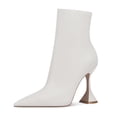 thumbnail image 1 of YDN Women Chic Pointed Closed Toe Mid Calf Ankle Boots Flared Mid Heel Side Zipper Boots Office Dress Shoes Size 9.5 White, 1 of 4