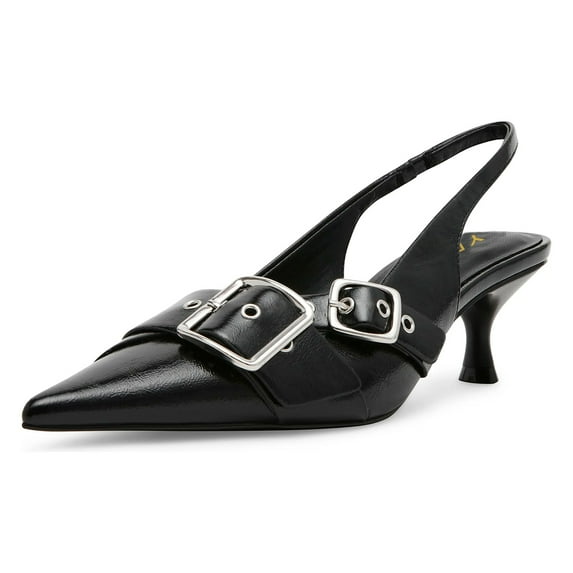 YDN Women Chic Pointed Toe Slingback Buckle Pumps Elastic Strap Slip On Kitten Low Heels Shoes Party Daily Dress Size 13 Black