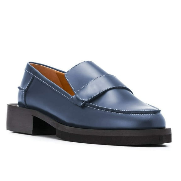 YDN Women Chic Round Toe Loafer Shoes Platform Slip on Low Chunky Heels Comfortable Daily Dress Work Shoes Size 10 Blue