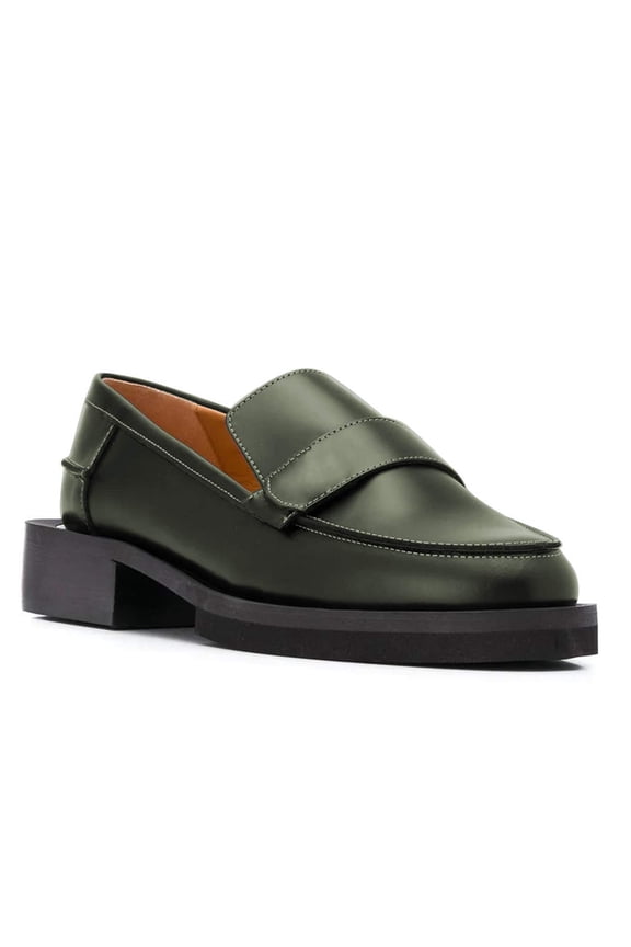 Women Chic Round Toe Loafer Shoes Platform Slip on Low Chunky Heels Comfortable Daily Dress Work Shoes Size 9 Green