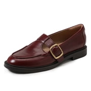 YDN Women Chic Round Toe Mary Jane Flats Adjustable T-Strap Buckle Low Heels Shoes Daily Wear Party Size 7 Brown