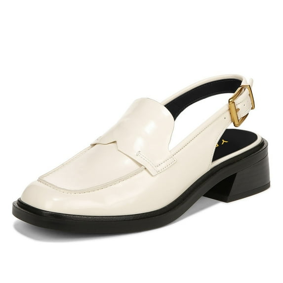 YDN Women Chic Square Close Toe Slip On Slingback Pumps Chunky Low Heels Loafers Business Dating Dress Shoes Size 5 White