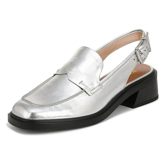 YDN Women Chic Square Close Toe Slip On Slingback Pumps Chunky Low Heels Loafers Business Dating Dress Shoes Size 8.5 Silver
