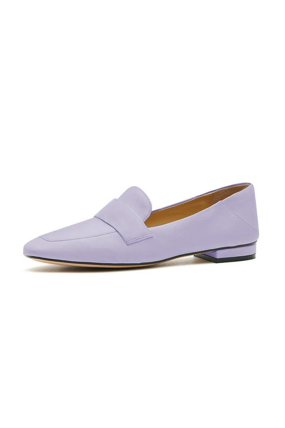 Women Chic Square Closed Toe Slip On Loafer Flats Block Low Heel Pumps Office Outfit Walking Dressy Shoes Size 10.5 Purple