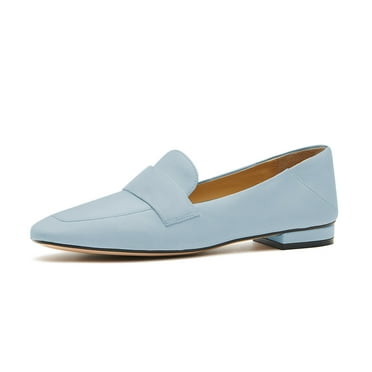 YDN Women Chic Square Closed Toe Slip On Loafer Flats Block Low Heel Pumps Office Outfit Walking Dressy Shoes Size 7 Blue