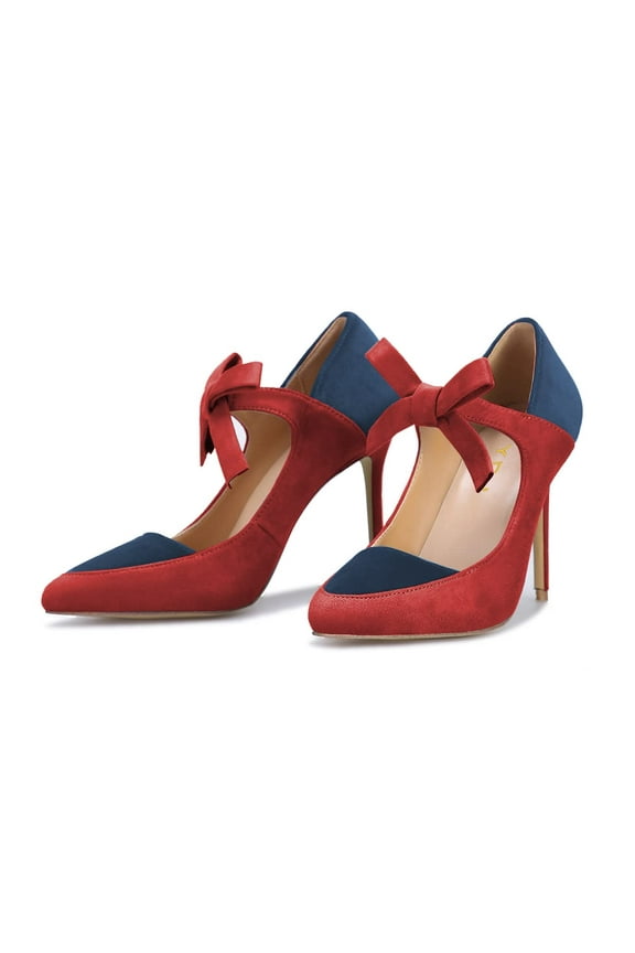 Women Chic Stiletto Heels Pumps Closed Toe Mary Jane Bowknot Elastic Strap Sandals Office Party Shoes Size 10 Red