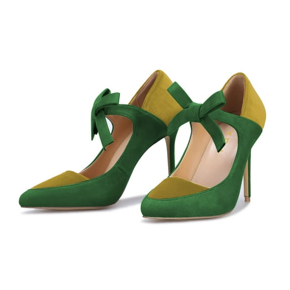 YDN Women Chic Stiletto Heels Pumps Closed Toe Mary Jane Bowknot Elastic Strap Sandals Office Party Shoes Size 15 Green