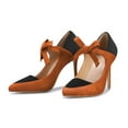 thumbnail image 1 of YDN Women Chic Stiletto Heels Pumps Closed Toe Mary Jane Bowknot Elastic Strap Sandals Office Party Shoes Size 9.5 Brown, 1 of 4