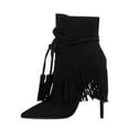 thumbnail image 1 of YDN Women Chic Western Cowgirl Tassel Lace Up Ankle Boots Stiletto High Heel Booties Side Zip Party Shoes Size 6 Black, 1 of 1