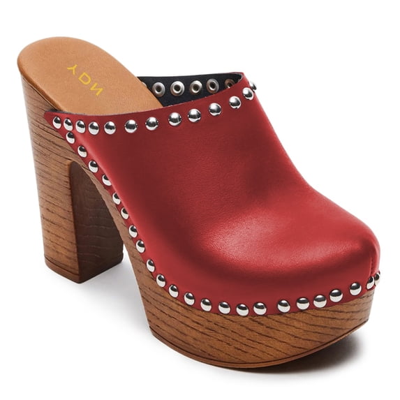 YDN Women Chunky Platform Round Toe Clogs Mules Rivets Studs Slip On Cork High Heels Slides Sandals Dressy Prom Daily Shoes Size 6.5 Red