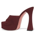 thumbnail image 1 of YDN Women Classic Block Platform High Heels Pumps Square Open Toe Slip On Dressy Wedding Slide Party Dressy Mules Shoes Size 10.5 Dark Red, 1 of 4