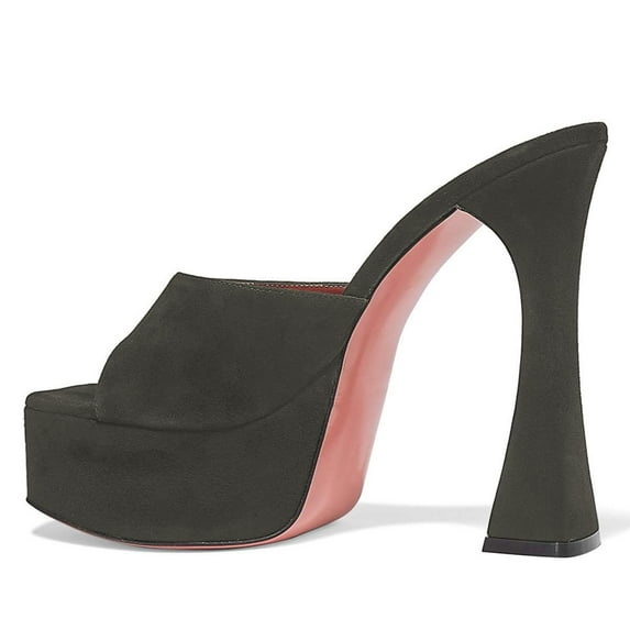 YDN Women Classic Block Platform High Heels Pumps Square Open Toe Slip On Dressy Wedding Slide Party Dressy Mules Shoes Size 5.5 Dim Gray