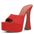 thumbnail image 1 of YDN Women Classic Block Platform High Heels Pumps Square Open Toe Slip On Dressy Wedding Slide Party Dressy Mules Shoes Size 6.5 Red, 1 of 4