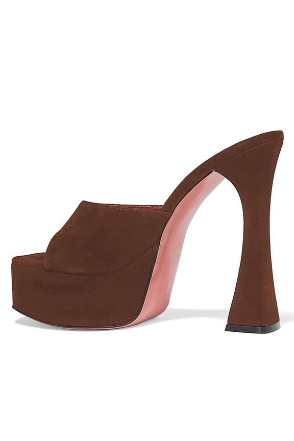 Women Classic Block Platform High Heels Pumps Square Open Toe Slip On Dressy Wedding Slide Party Dressy Mules Shoes Size 7 Maroon