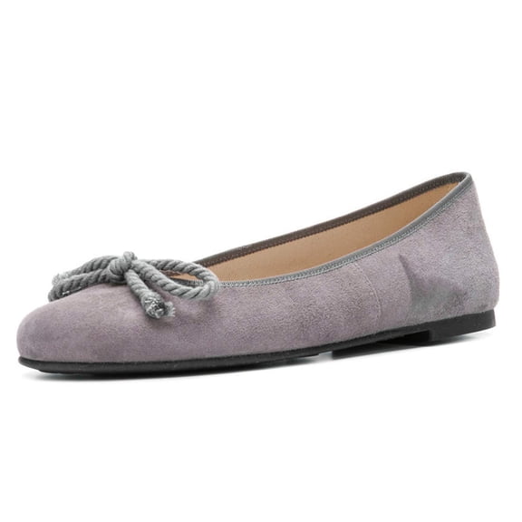 YDN Women Classic Bowknot Round Closed Toe Ballet Flats Slip On Pumps Low Heel Simple Dressy Casual Soft Shoes Size 5.5 Gray