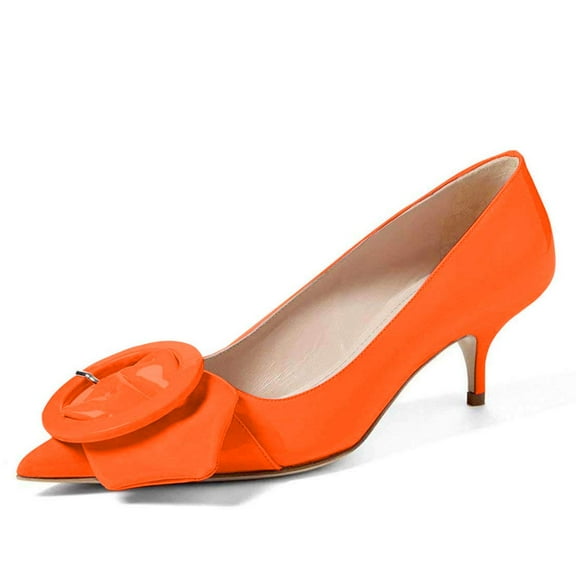 YDN Women Classic Chic Buckle Kitten Low Heel Pumps Pointy Closed Toe Slip On Patent Basic Office Dress Slide Shoes Size 13 Hot Pink