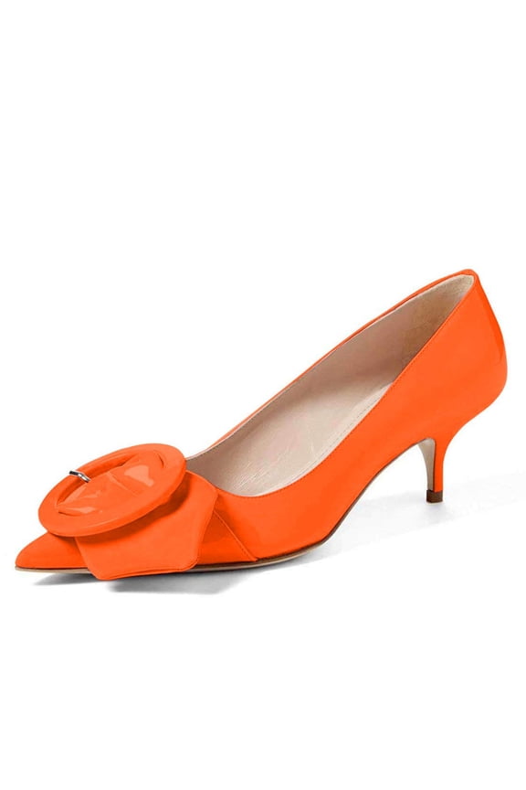 Women Classic Chic Buckle Kitten Low Heel Pumps Pointy Closed Toe Slip On Patent Basic Office Dress Slide Shoes Size 8.5 Hot Pink