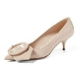 thumbnail image 1 of YDN Women Classic Chic Buckle Kitten Low Heel Pumps Pointy Closed Toe Slip On Patent Basic Office Dress Slide Shoes Size 9 Nude, 1 of 4