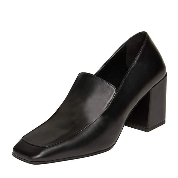 YDN Women Classic Chunky Block Mid Heel Pumps Square Closed Toe Loafers Slip On Daily Walking Dressy Ladies Shoes Size 5.5 Black