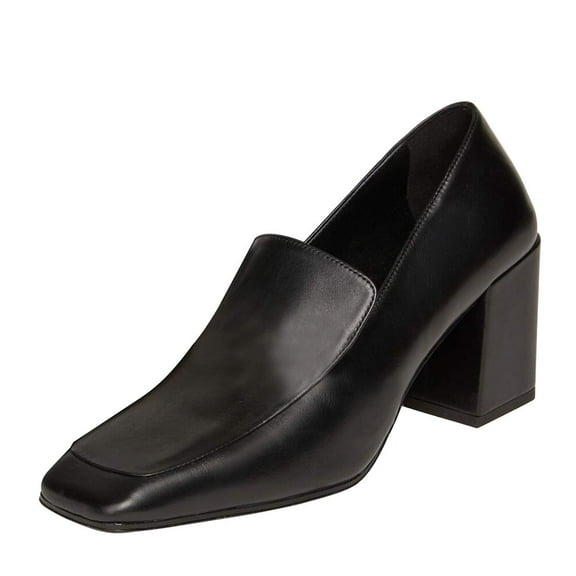 YDN Women Classic Chunky Block Mid Heel Pumps Square Closed Toe Loafers Slip On Daily Walking Dressy Ladies Shoes Size 7 Black