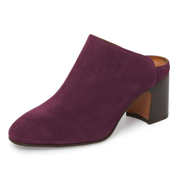 YDN Women Classic Chunky Clogs Mid Heels Slide Mule Slip On Closed Toe Backless Pumps Casual Loafer Dressy Shoes Size 7 Purple