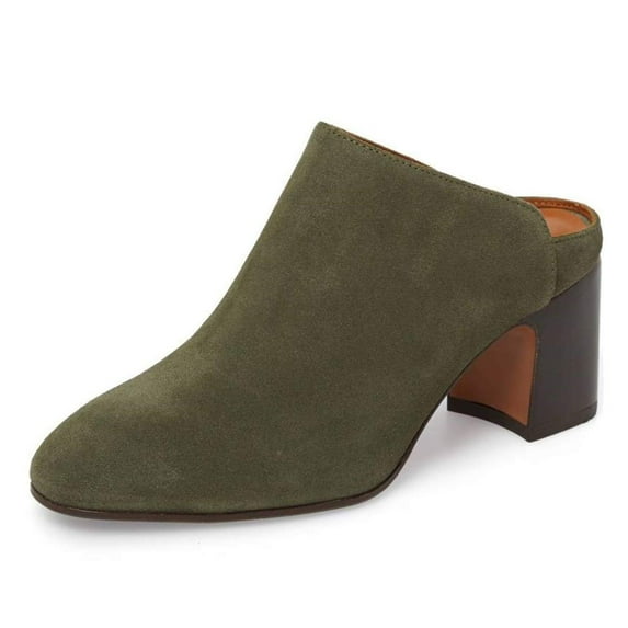 YDN Women Classic Chunky Clogs Mid Heels Slide Mule Slip On Closed Toe Backless Pumps Casual Loafer Dressy Shoes Size 8.5 Olive