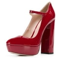 thumbnail image 1 of YDN Women Classic Chunky High Heel Mary Jane Almond Closed Toe Platform Pumps Adjustable Buckle Ankle Straps Dress Office Shoes Size 12 Red, 1 of 4