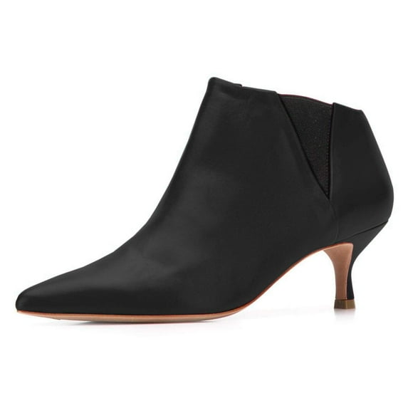 YDN Women Classic Kitten Low Heel Chelsea Ankle Boots Pointed Closed Toe Slip On Leather Easy Walking Dress Shoes Size 7 Black