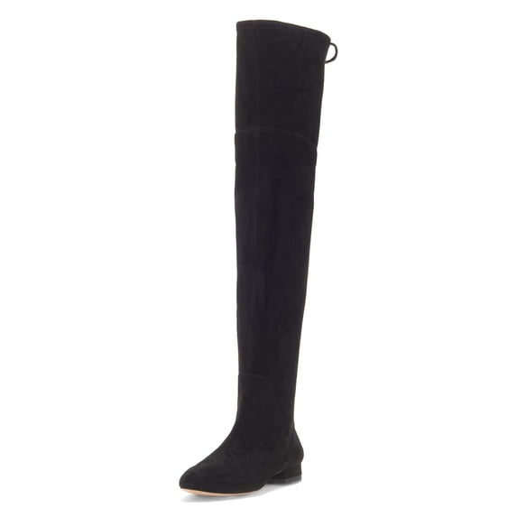 YDN Women Classic Lace Up Thigh High Chunky Low Heel Dress Flat Long Booties Round Closed Toe Over The Knee Boots Casual Winter Shoes Size 7 Black