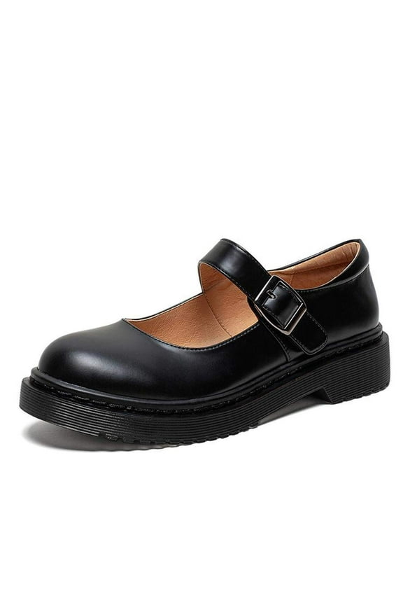 Women Classic Mary Jane Flats Round Closed Toe Platform Adjustable Single Ankle Strap Buckle Pumps Casual Cosplay School Dress Shoes Size 14 Black