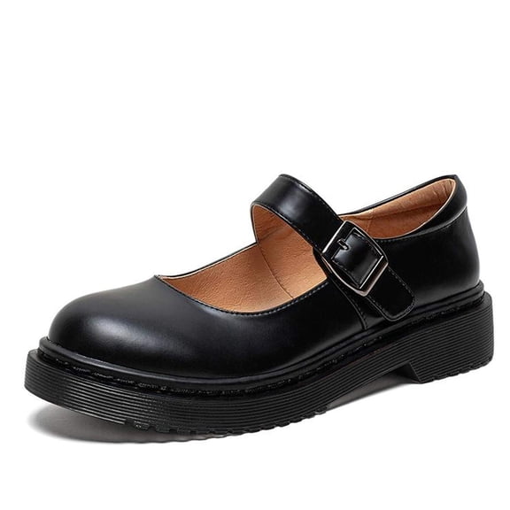YDN Women Classic Mary Jane Flats Round Closed Toe Platform Adjustable Single Ankle Strap Buckle Pumps Casual Cosplay School Dress Shoes Size 4 Black