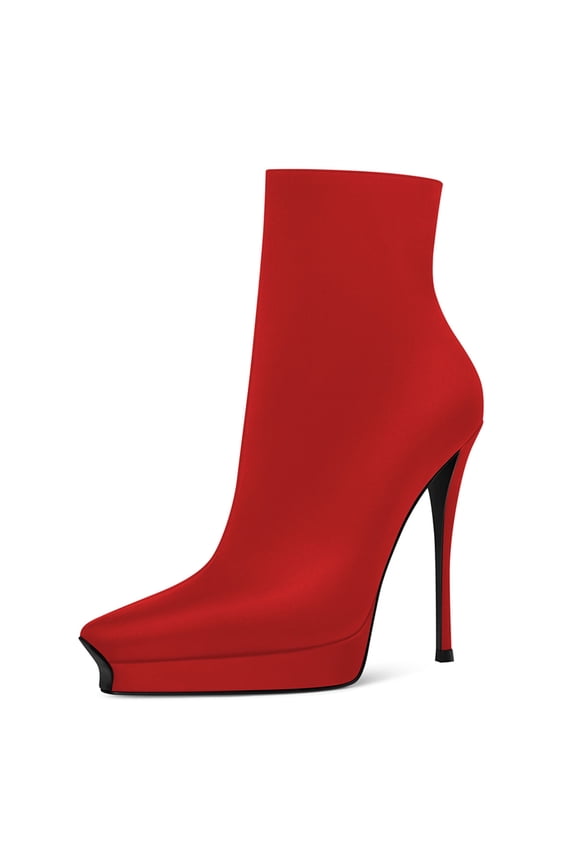 Women Classic Platform Pointed Closed Toe Ankle Boots Stiletto High Heel Zippers Booties Party Daily Wear Shoes Size 13 Red