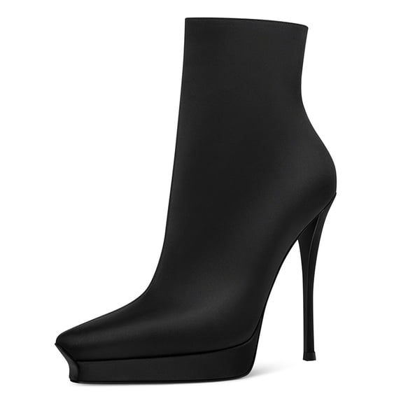 YDN Women Classic Platform Pointed Closed Toe Ankle Boots Stiletto High Heel Zippers Booties Party Daily Wear Shoes Size 6 Black