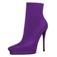 thumbnail image 1 of YDN Women Classic Platform Pointed Closed Toe Ankle Boots Stiletto High Heel Zippers Booties Party Daily Wear Shoes Size 7 Purple, 1 of 4