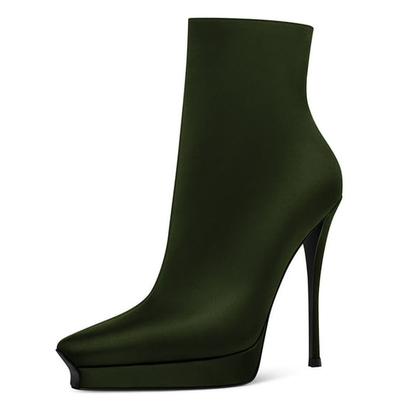 YDN Women Classic Platform Pointed Closed Toe Ankle Boots Stiletto High Heel Zippers Booties Party Daily Wear Shoes Size 8.5 Green