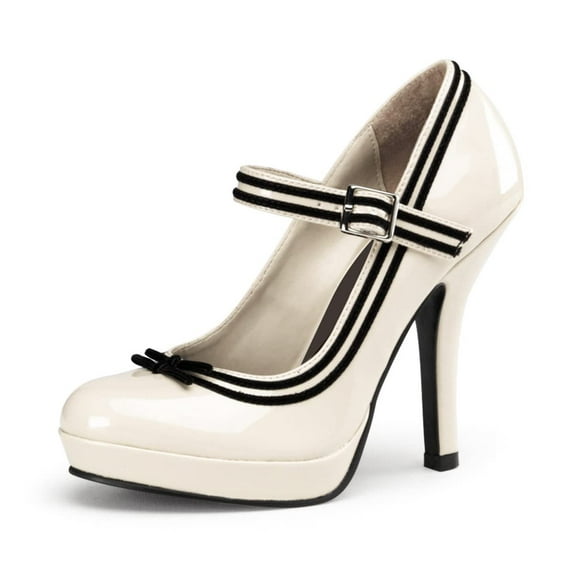 YDN Women Classic Platform Round Closed Toe Pumps Single Buckle Strap Spool High Heel Mary Jane Office Formal Wear Dressy Shoes Size 5 Beige