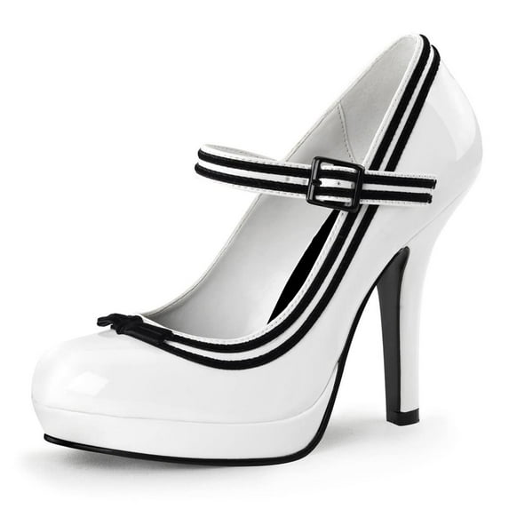 YDN Women Classic Platform Round Closed Toe Pumps Single Buckle Strap Spool High Heel Mary Jane Office Formal Wear Dressy Shoes Size 5 White