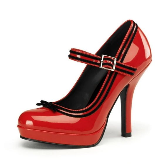 YDN Women Classic Platform Round Closed Toe Pumps Single Buckle Strap Spool High Heel Mary Jane Office Formal Wear Dressy Shoes Size 8 Red