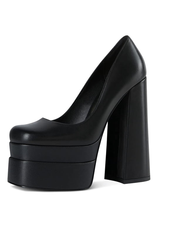 Women Classic Platform Square Closed Toe Pumps Slip On Chunky Block High Heels Sexy Party Dance Bridal Dressy Shoes Size 13 Black
