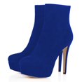 thumbnail image 1 of YDN Women Classic Platform Stiletto High Heel Booties Round Closed Toe Side Zip Ankle Boots Winter Office Dressy Shoes Size 10.5 Blue, 1 of 4
