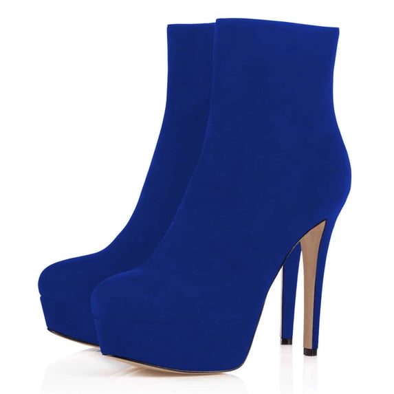 YDN Women Classic Platform Stiletto High Heel Booties Round Closed Toe Side Zip Ankle Boots Winter Office Dressy Shoes Size 15 Blue