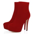 thumbnail image 1 of YDN Women Classic Platform Stiletto High Heel Booties Round Closed Toe Side Zip Ankle Boots Winter Office Dressy Shoes Size 15 Red, 1 of 4