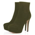thumbnail image 1 of YDN Women Classic Platform Stiletto High Heel Booties Round Closed Toe Side Zip Ankle Boots Winter Office Dressy Shoes Size 7.5 Olive, 1 of 4
