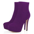 thumbnail image 1 of YDN Women Classic Platform Stiletto High Heel Booties Round Closed Toe Side Zip Ankle Boots Winter Office Dressy Shoes Size 7 Purple, 1 of 4