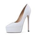 thumbnail image 1 of YDN Women Classic Platform Stiletto High Heel Pumps Pointed Closed Toe Pumps Snake Print Slip On Wedding Dress Shoes Size 16 White, 1 of 4